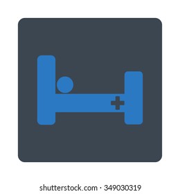 Hospital Bed vector icon. Style is flat rounded square button, smooth blue colors, white background.
