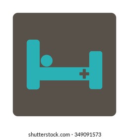 Hospital Bed vector icon. Style is flat rounded square button, cyan and grey colors, white background.