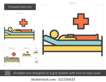 Hospital bed vector line icon isolated on white background. Hospital bed line icon for infographic, website or app. Scalable icon designed on a grid system.