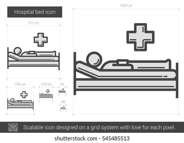 Hospital bed vector line icon isolated on white background. Hospital bed line icon for infographic, website or app. Scalable icon designed on a grid system.