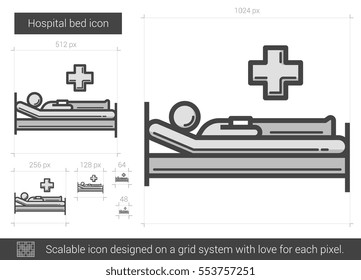 Hospital bed vector line icon isolated on white background. Hospital bed line icon for infographic, website or app. Scalable icon designed on a grid system.