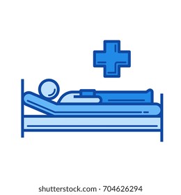 Icono de la línea vector de la cama del hospital aislado en fondo blanco. Icono de la línea de cama del hospital para infografía, sitio web o aplicación. Icono azul diseñado en un sistema de cuadrícula.
