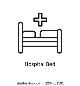 Ilustración de diseño del icono de contorno del vector de cama del hospital. Símbolo médico sobre archivo EPS 10 de fondo blanco