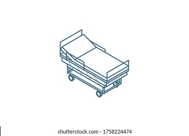 Hospital Bed Or Hospital Ward, Medical Treatment, Healthcare Isometric Icon. 3d Vector Illustration. Isolated Line Art Technical Drawing. Editable Stroke