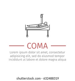 Hospital bed or hospital ward symbol. Man in a coma. Vector