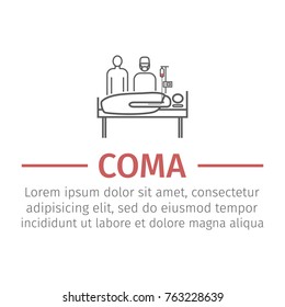 Hospital bed or hospital ward symbol. Man in a coma. Vector illustration for websites.