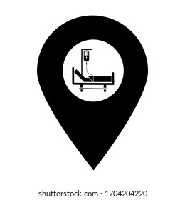Hospital bed, wheel stretcher store location map pin pointer icon. Element of map point for mobile concept and web apps. Icon for website design and app development. Premium hospital, clinic icon sign