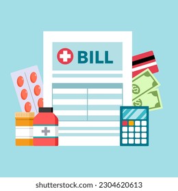 Hospital bill or medical payment concept vector illustration.