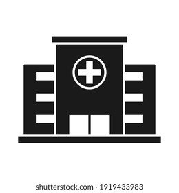 Icono negro del hospital, diseño de vector plano con trazo editable