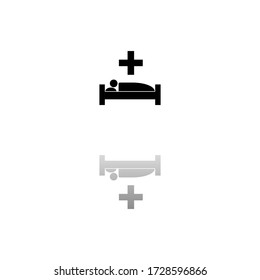 Hospital. Black symbol on white background. Simple illustration. Flat Vector Icon. Mirror Reflection Shadow. Can be used in logo, web, mobile and UI UX project