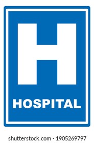 Hospital, blue and white colors, vector sign