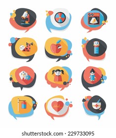 hospital bubble speech banner design flat background set, eps10