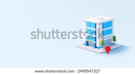 Hospital building, 3D. A modern building, for concepts of treatment and providing medical care to patients. Private hospitals, insurance. Vector illustration.