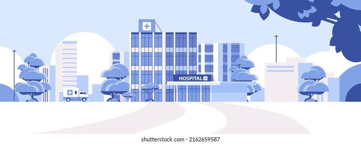 Hospital Building And Ambulance Car Medical Center Concept Modern Clinic Exterior Healthcare Concept