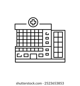 Hospital building black line icon. Editable stroke.Vector element