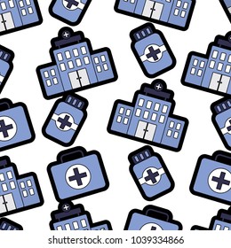 hospital building bottle medicine kit first aid pattern
