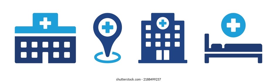 Hospital building, clinic and hospital bed icon isolated on white background. Health care concept.