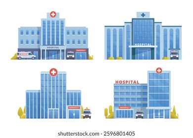 Hospital building collection. Vector illustration in flat design. Showcasing a clean and modern design	