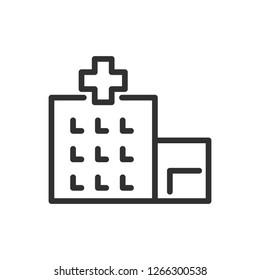 hospital. building with a cross. linear icon. Line with editable stroke