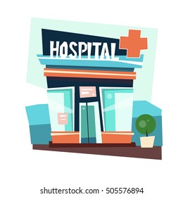 Hospital building design flat. Vector illustration
