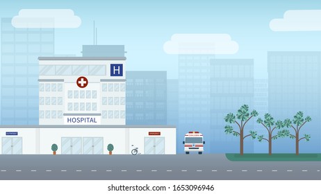 Hospital building or exterior in city vector illustration