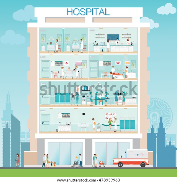 Hospital Building Exterior Doctor Patient Medical Stock Vector (Royalty ...