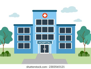 Hospital building in flat design. Medical clinic.