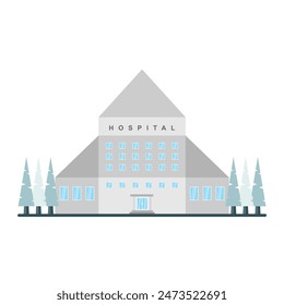 Ilustración vectorial de diseño plano del edificio del hospital aislada sobre fondo blanco. construcción medicina hospitalaria Ilustración vectorial sanitaria