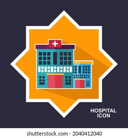 Hospital Building Flat Icon Long Shadow. Hospital Icons, Healthcare Clipart, Flat Hospital Icon Design Inspiration Vector.