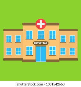 Hospital building flat icon on a green background. Vector illustration.