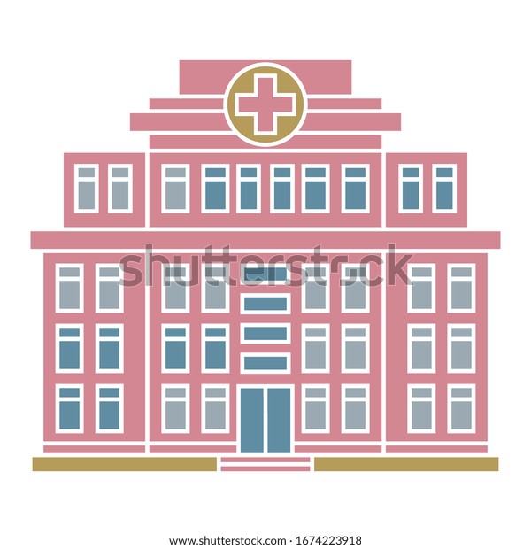 Hospital building. Flat illustration\
of hospital building, icon or sign, vector\
illustration