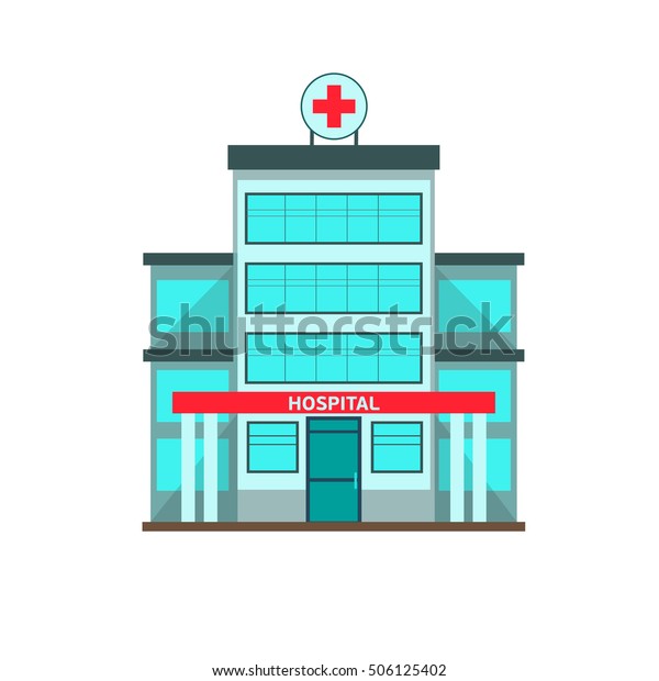 Hospital building flat style. Ambulance,
health and care. Vector
illustration