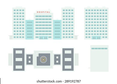Hospital Building: Front, Side, Top - Template for Creation Axonometric Projections Isolated on White Background