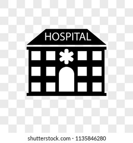 Hospital building front vector icon on transparent background, Hospital building front icon