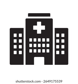 Hospital building glyph icon for medical center healthcare services clinic and emergency care facility vector illustration solid design vector solid glyph icon