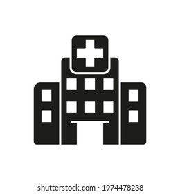 Hospital Building Icon Black And White. Vector