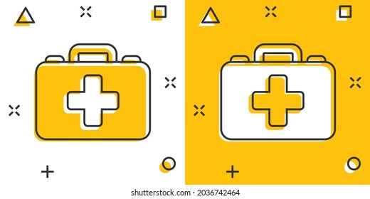 Hospital building icon in comic style. Infirmary vector cartoon illustration on white isolated background. Medical ambulance business concept splash effect.