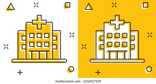 Hospital Building Icon In Comic Style. Medical Clinic Cartoon Vector Illustration On Isolated Background. Medicine Splash Effect Sign Business Concept.