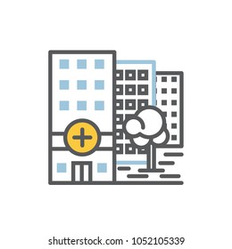 Hospital building icon flat and line vector isolated onawhite background