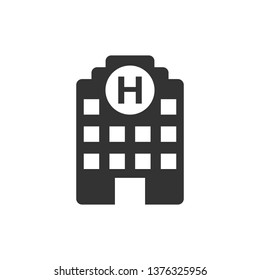 Hospital building icon in flat style. Infirmary vector illustration on white isolated background. Medical ambulance business concept.