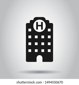 Hospital building icon in flat style. Infirmary vector illustration on isolated background. Medical ambulance business concept.