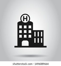 Hospital building icon in flat style. Infirmary vector illustration on isolated background. Medical ambulance business concept.