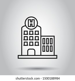 Hospital building icon in flat style. Infirmary vector illustration on isolated background. Medical ambulance business concept.