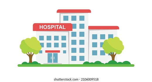 Hospital Building Icon In Flat Style. Medical Clinic Vector Illustration On Isolated Background. Medicine Sign Business Concept.