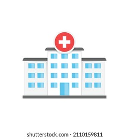 Icono de construcción de hospitales en estilo plano. Ilustración vectorial de clínica médica en el fondo aislado. Concepto de negocio de firma de medicina.