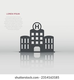 Hospital building icon in flat style. Infirmary vector illustration on white isolated background. Medical ambulance business concept.