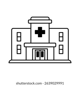 Hospital building icon in line art style