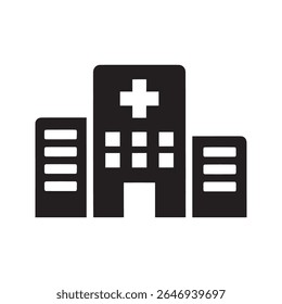 Hospital building icon for a medical center and healthcare facility A glyph symbol of an urban clinic structure for emergency patient care and treatment