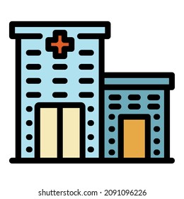Hospital building icon. Outline hospital building vector icon color flat isolated