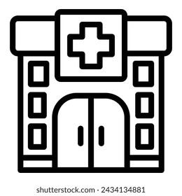 Vector de contorno de icono de edificio de hospital. Paciente de medicina. Enfermería